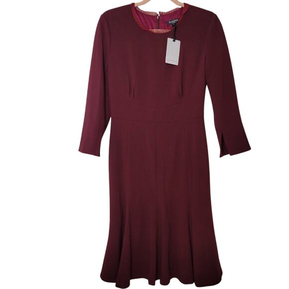 Rumour London Christina Burgundy Fluted Cranberry Dress Size Medium/6 - Picture 2 of 5